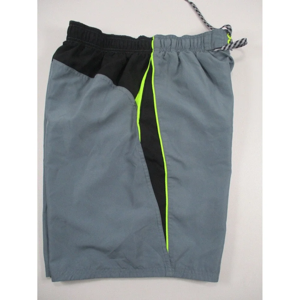 Nike Swim Shorts Mens Large Gray / Green‎ Lined Stash Pocket Drawstring Board